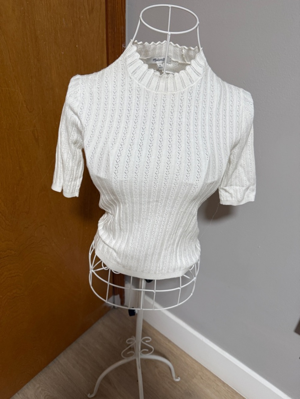 Madewell White Short-Sleeve Pointelle Knit Top